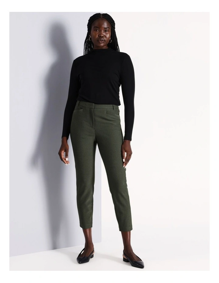 Recycled Poly Blend Slim Leg Pant in Khaki