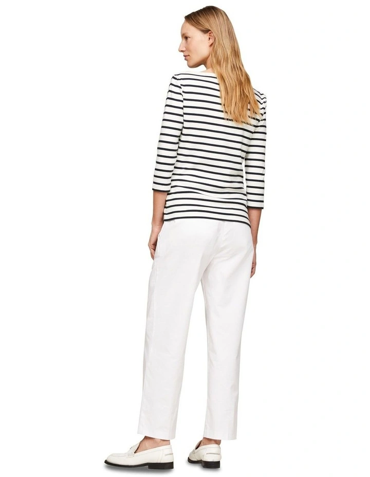 Three-Quarter Sleeve Boat Neck T-shirt in Blue