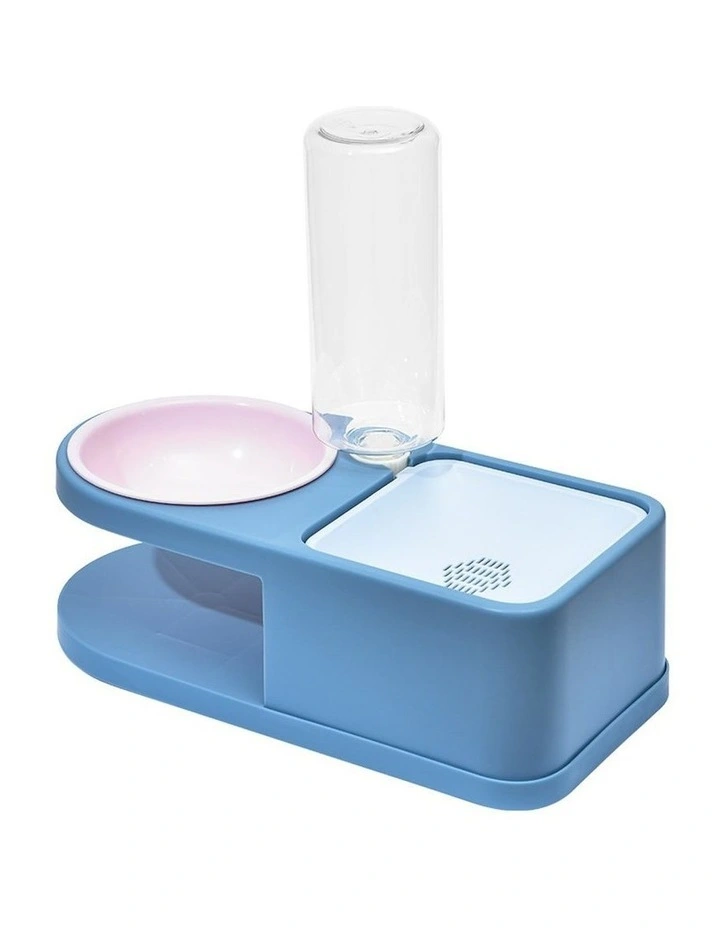 Square Met Round Pet Plastic Feeding Bowl in Blue