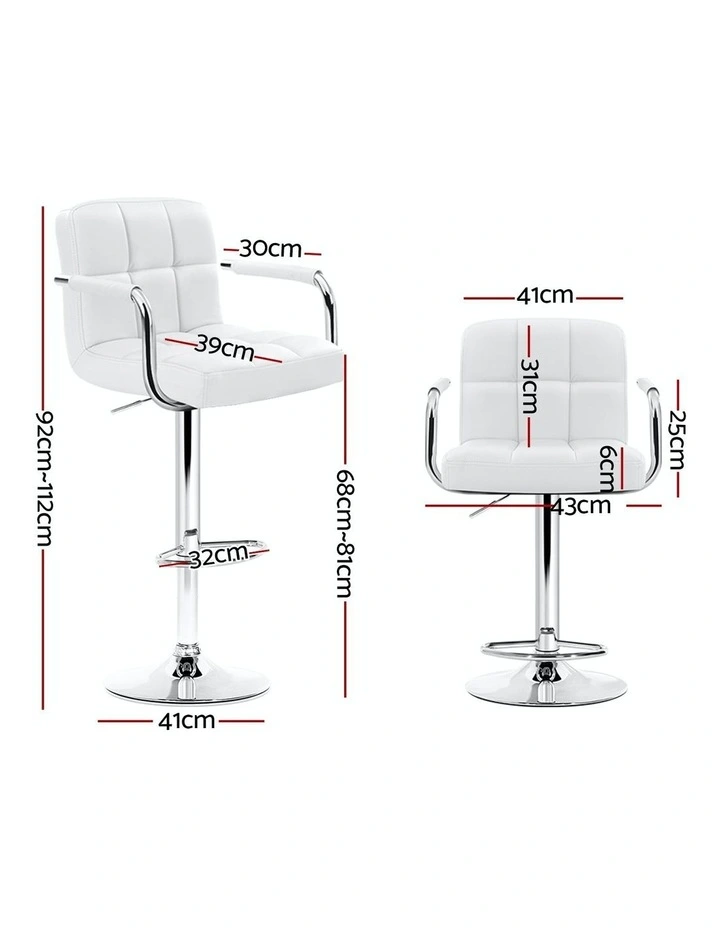 Leather Kitchen Gas Lift x2 Bar Stools Chairs in White