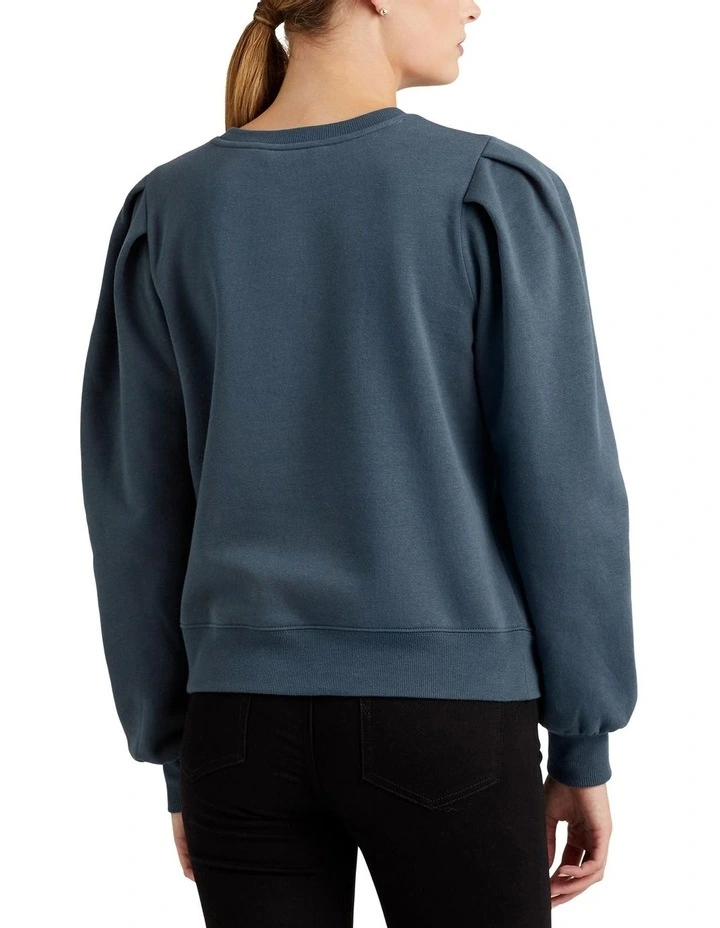 Fleece Puff Sleeve Sweatshirt in Blue