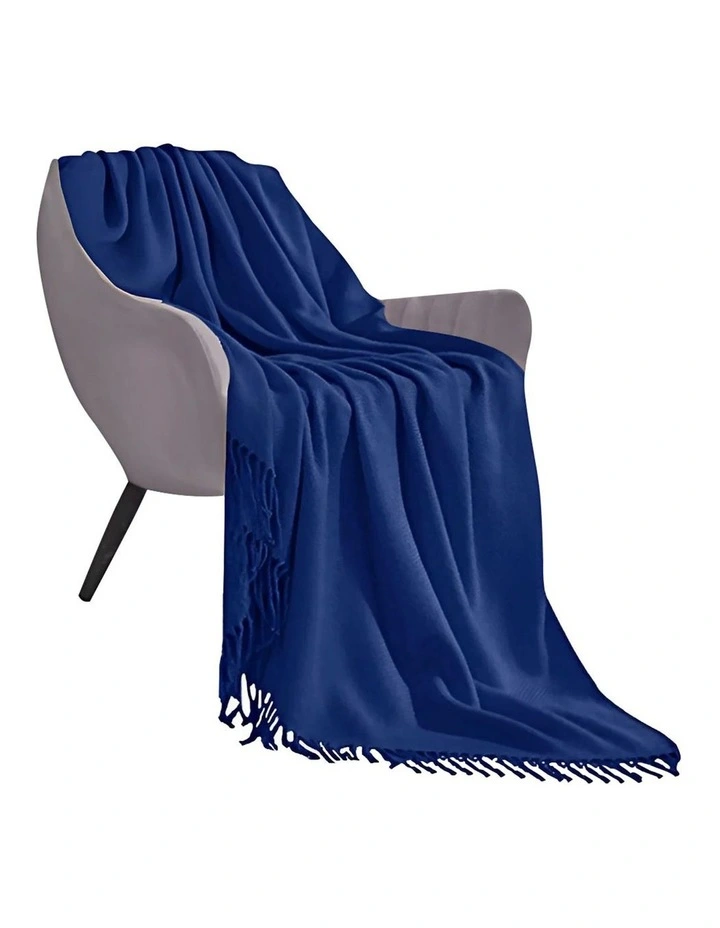 Acrylic Solid Knitted Throw Blanket in Royal Blue