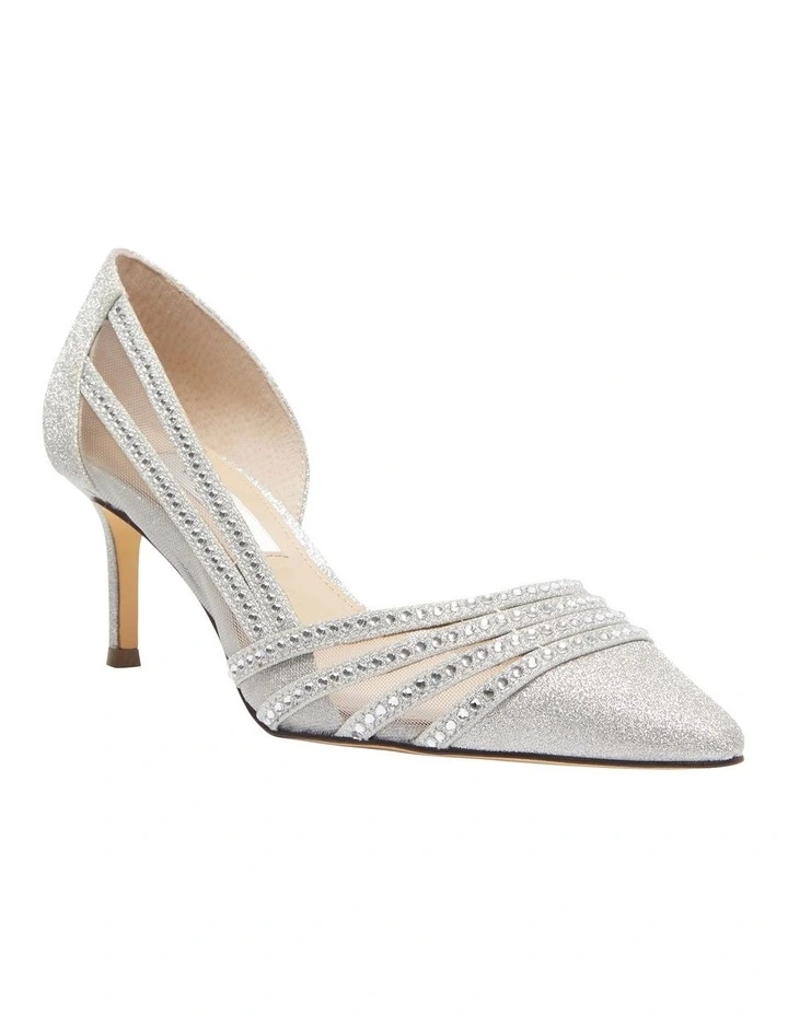 Noreen Heeled Shoes in Silver Vinyl Glitter