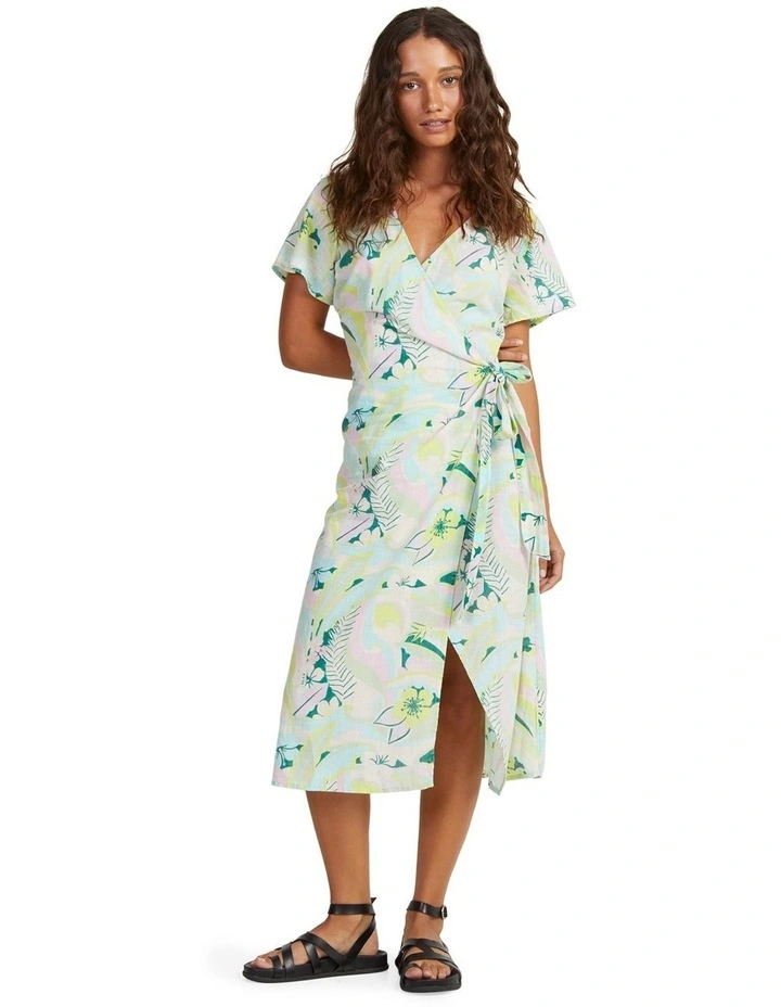 Indigo Sand Wrap Midi Dress in Evening Primrose Rave Wave
