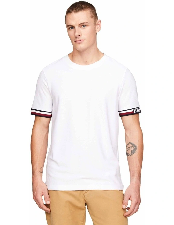 Monotype Bold Global Stripe Tipping Tee in White
