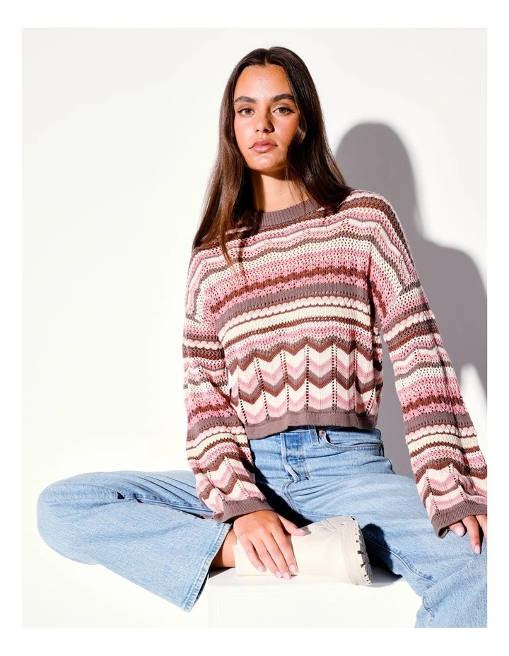 Organic Crochet Flare Sleeve Jumper in Dusty Pink