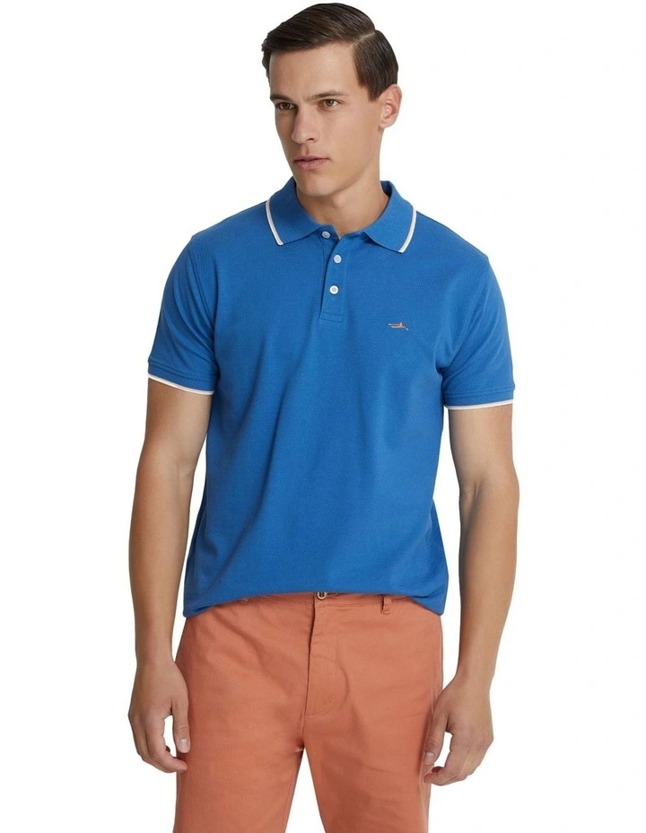 Derek Pique Tipping Polo Shirt in Blue