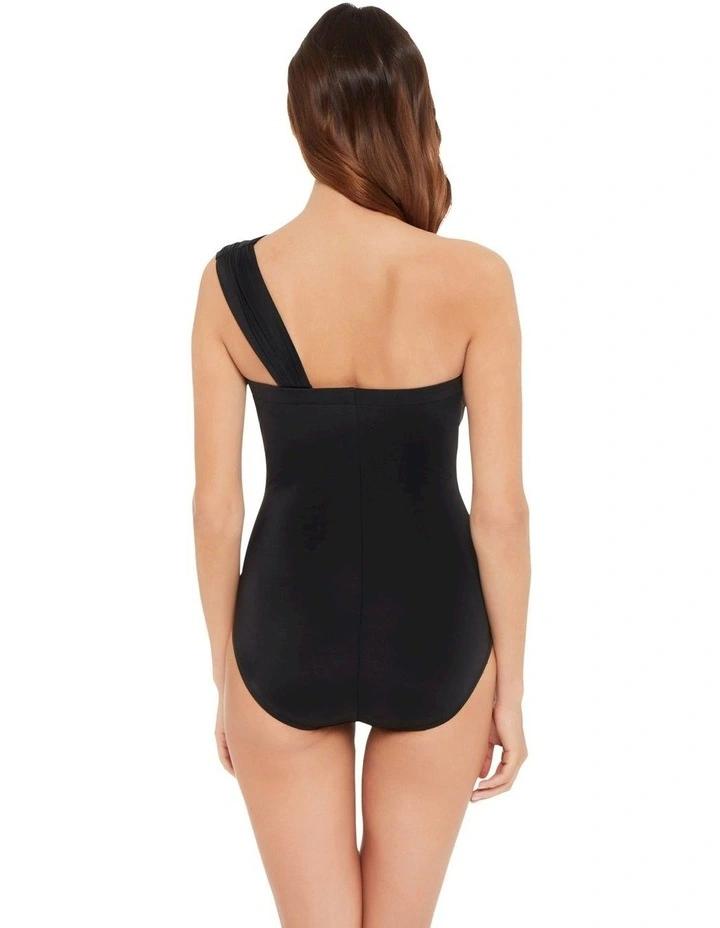 Solids Goddess One Shoulder Tummy Control Swimsuit in Black