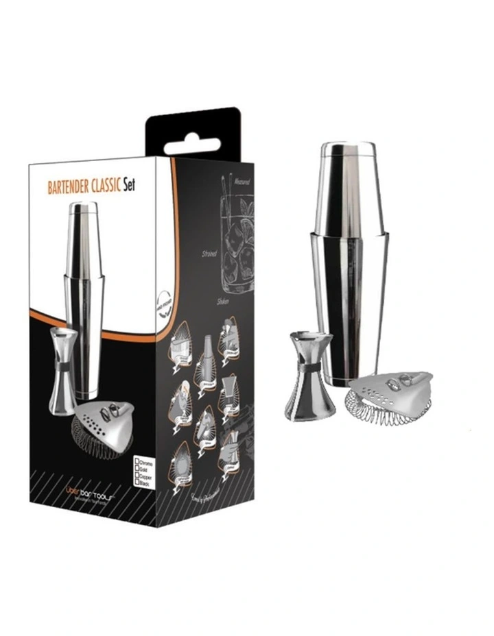 Bartender Classic Set Chrome (Incl. Boston & Toby Tin W/ Weighted Base)