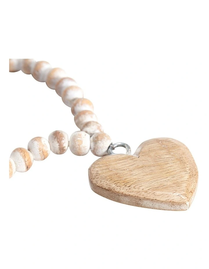 Wooden Beads with Heart Ornament in Natural