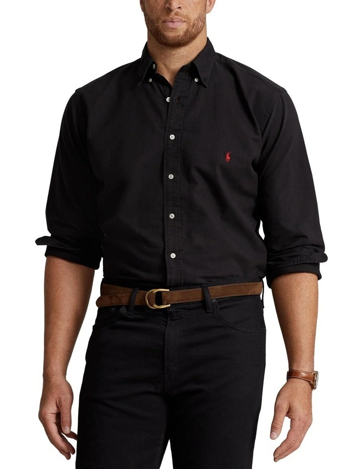 Big & Tall Garment-Dyed Oxford Shirt in Black