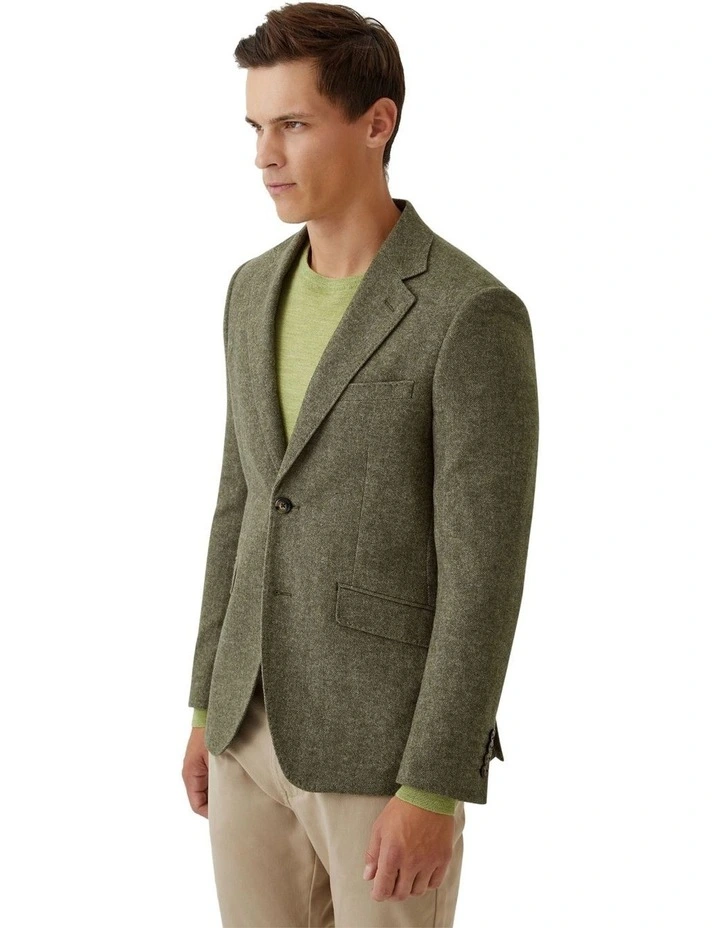 Blake Wool Rich Herringbone Blazer in Olive