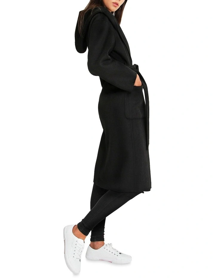 Runaway Wool Blend Robe Coat Black