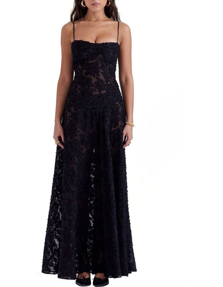 Seren Floral Lace Back Maxi Dress in Black
