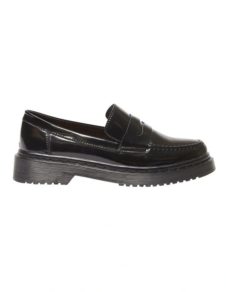 Strata Flat Loafers in Black Hi Shine Leather
