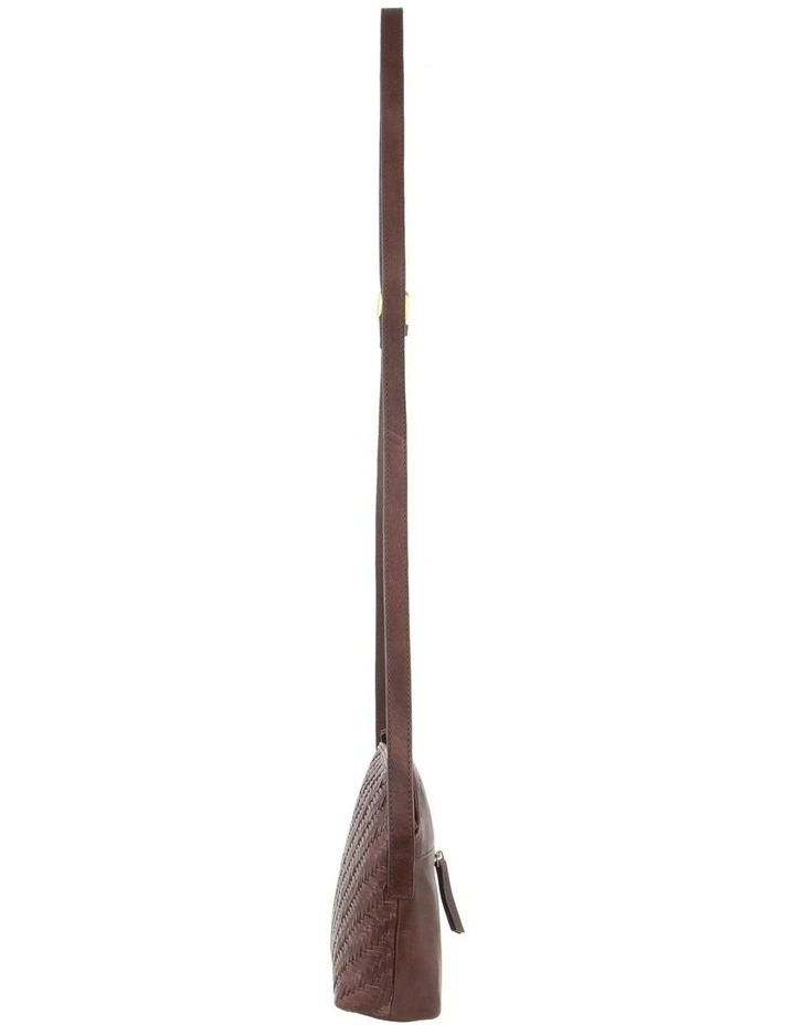 Woven Embossed Leather Cross-Body Bag in Burgundy