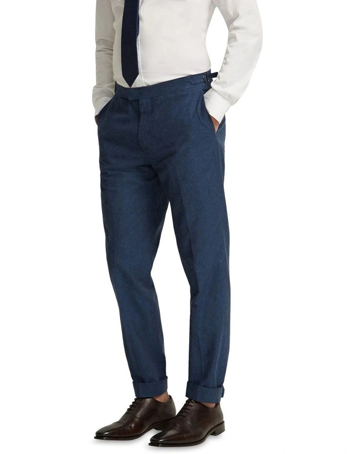Byron Linen Blend Cuffed Trousers in Blue
