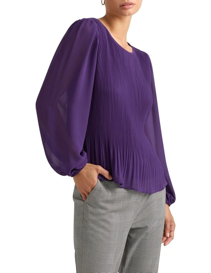 Eros Pleat Blouse in Aubergine