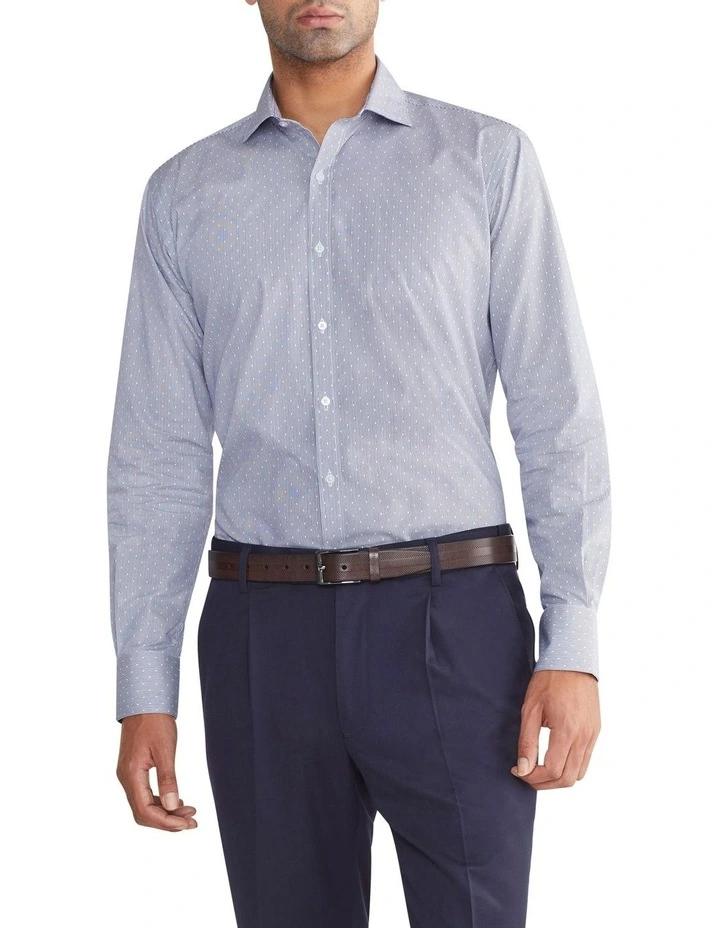 Tailored 2 Colour Line Dot Long Sleeve Print Shirt in Sky
