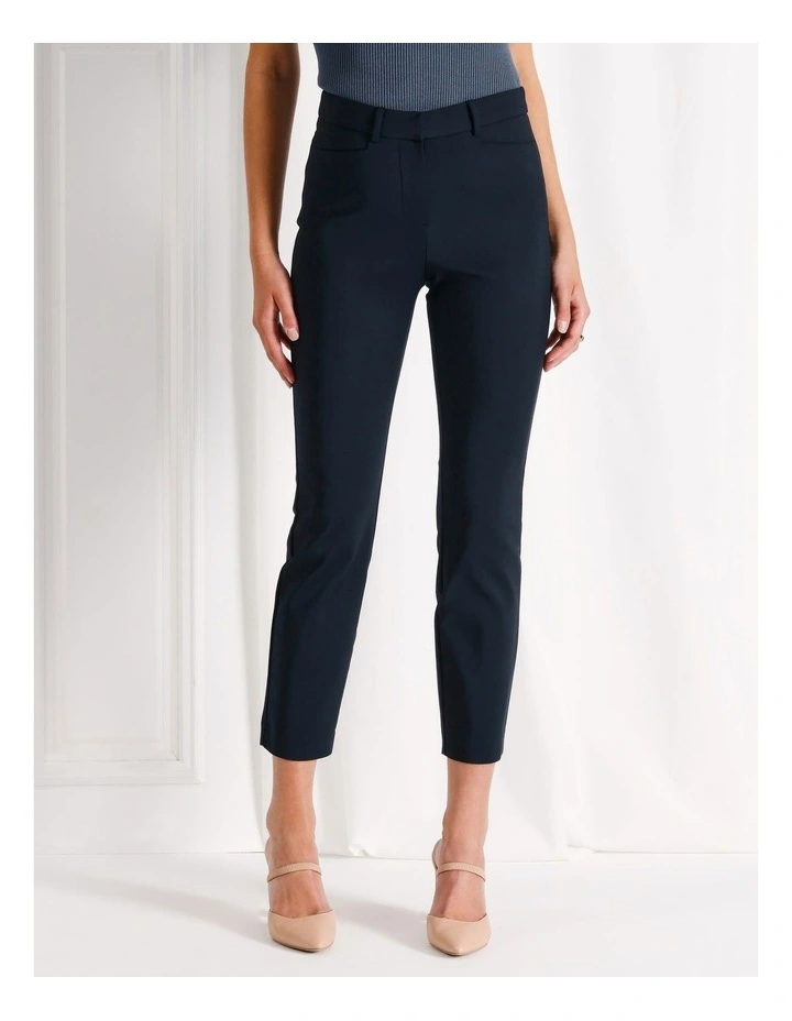 Maya Mid Rise Cropped Organic Blend Cotton Sateen Pants in Navy