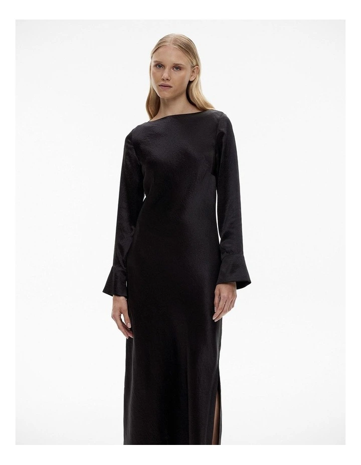 Acetate Long Sleeve Midi Dress in Black