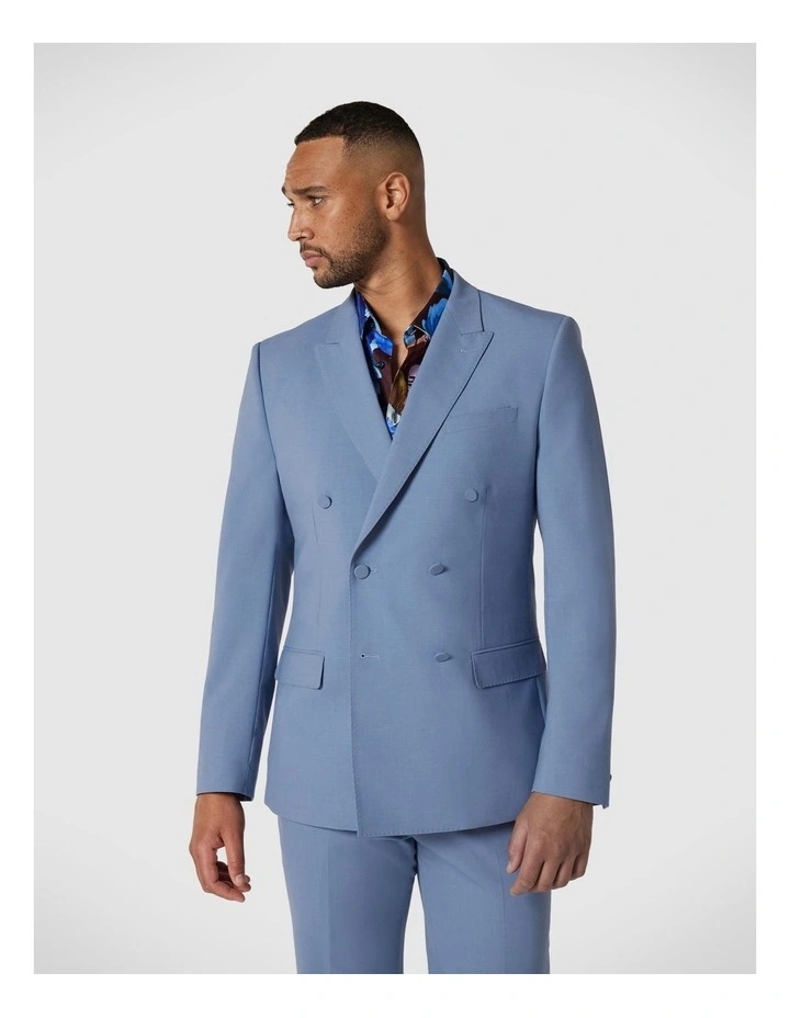 Slim Stretch Double Breasted Tailored Jacket in Slate Blue