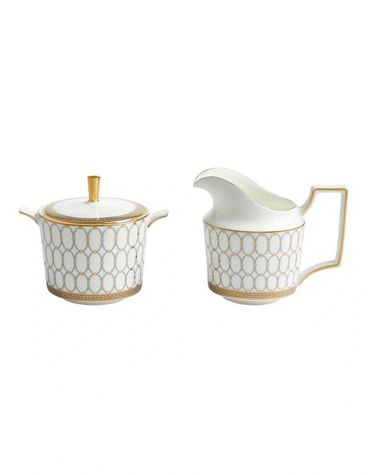 Renaissance Grey Sugar & Creamer in White/Gold