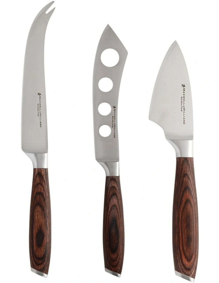 Stanton Cheese Knife Set Wood Boxed 3 Piece in Brown