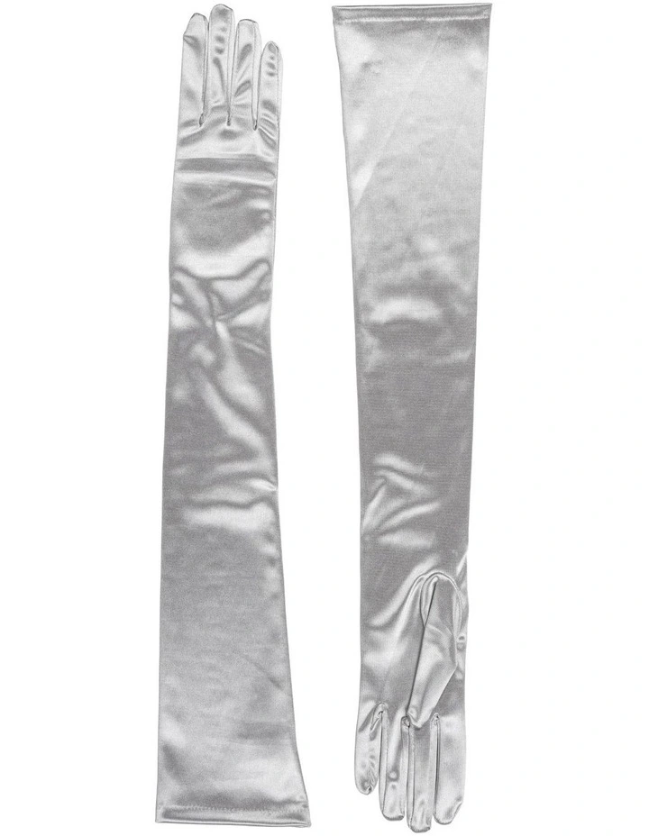 Satin Finish Opera Gloves in Silver Grey