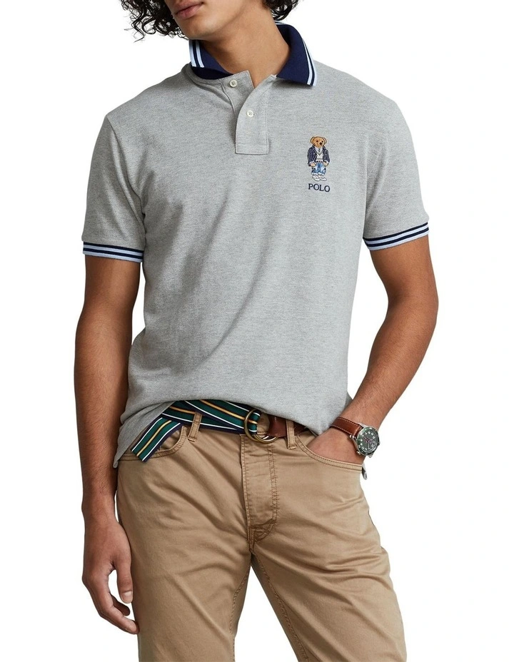 Custom Slim Polo Bear Mesh Polo Shirt in Grey
