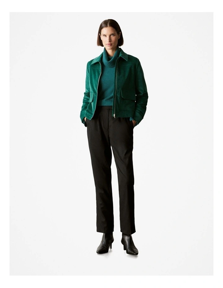 Wool Blend Button Detail Relaxed Rollneck in Dark Green