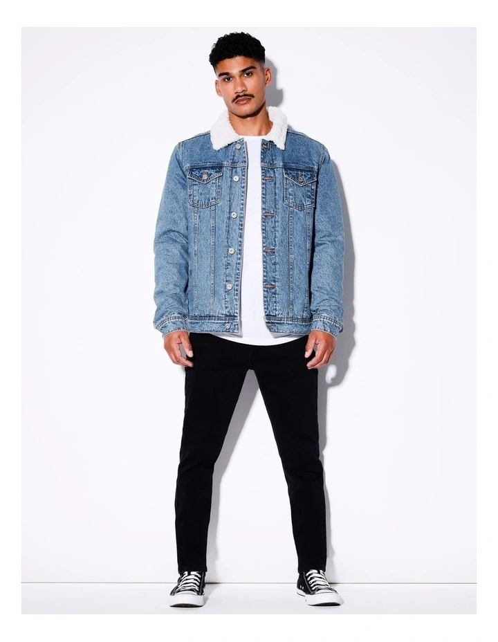 Garret Denim Sherpa Jacket in Blue