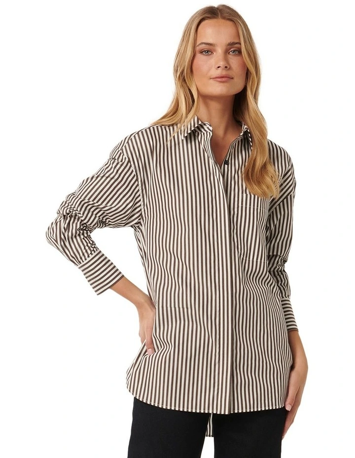 Sidney Stripe Poplin Shirt in Brown