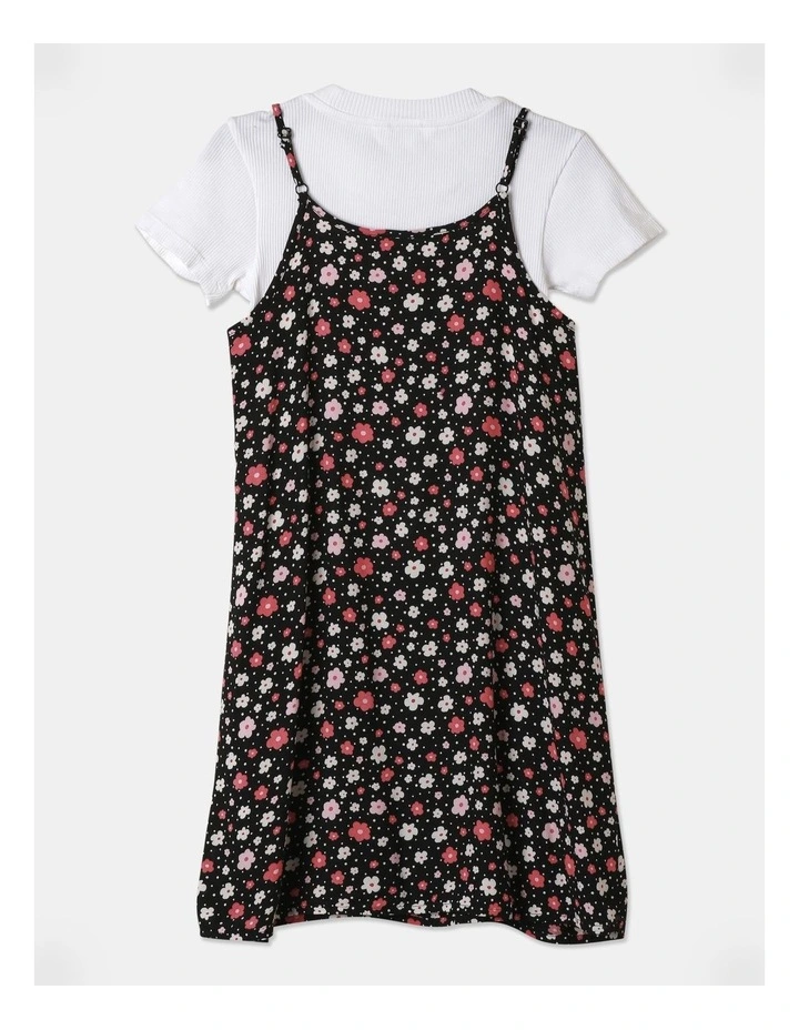 Rib Top & Woven Dress Set in Black
