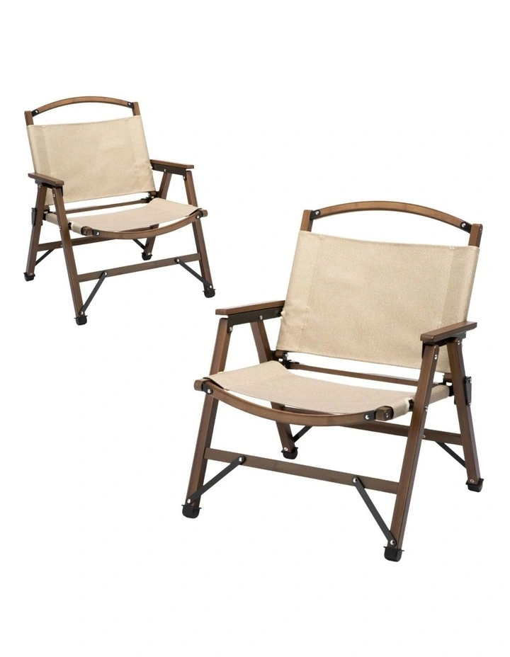 Bamboo Foldable Outdoor Camping Chairs x2 in Multicolor