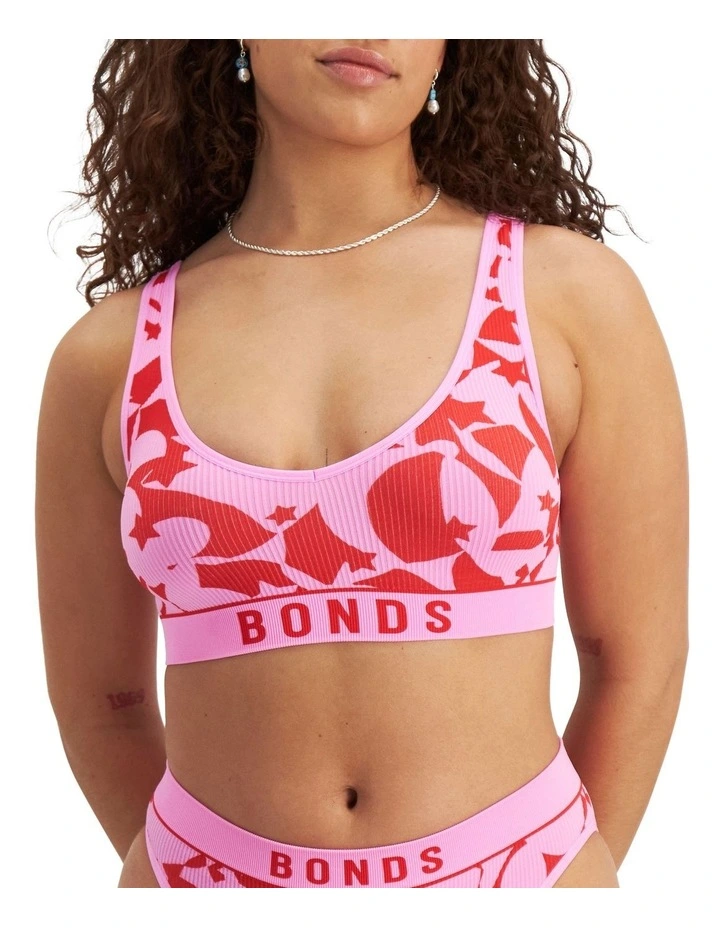 Retro Rib Deep V Crop in Star Gazer Red
