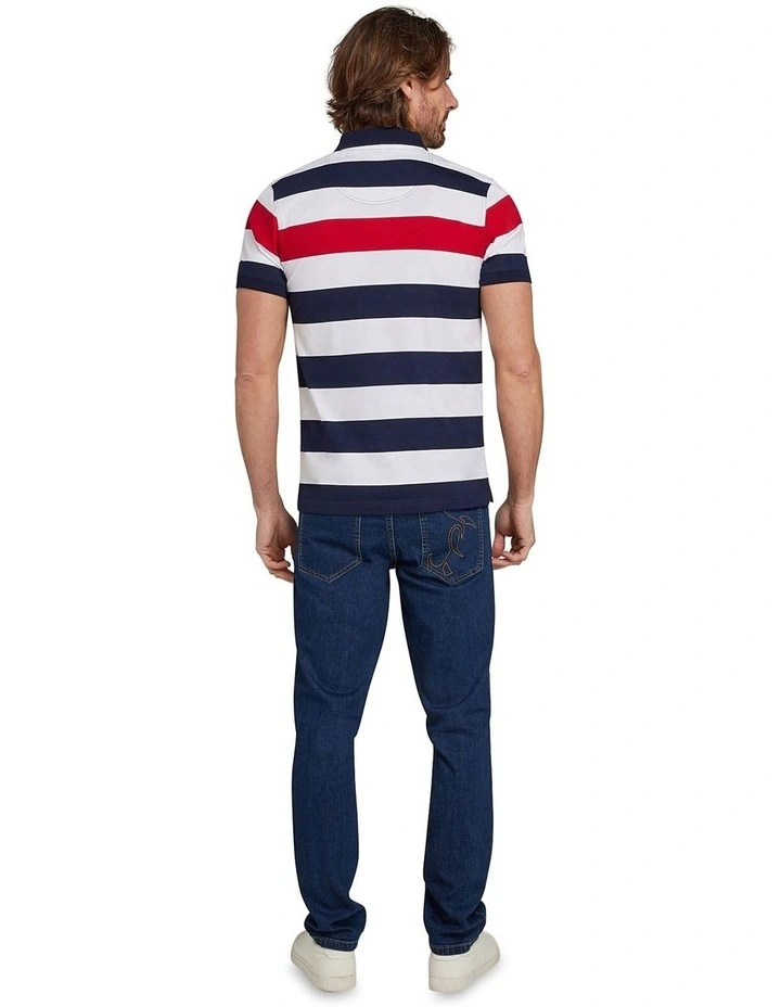 Irregular Stripe Jersey Polo in Navy