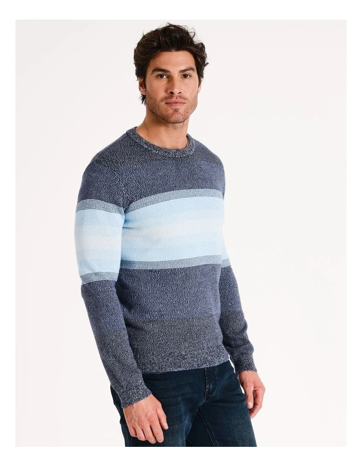Devonport Block Stripe Crew Knit in Blue