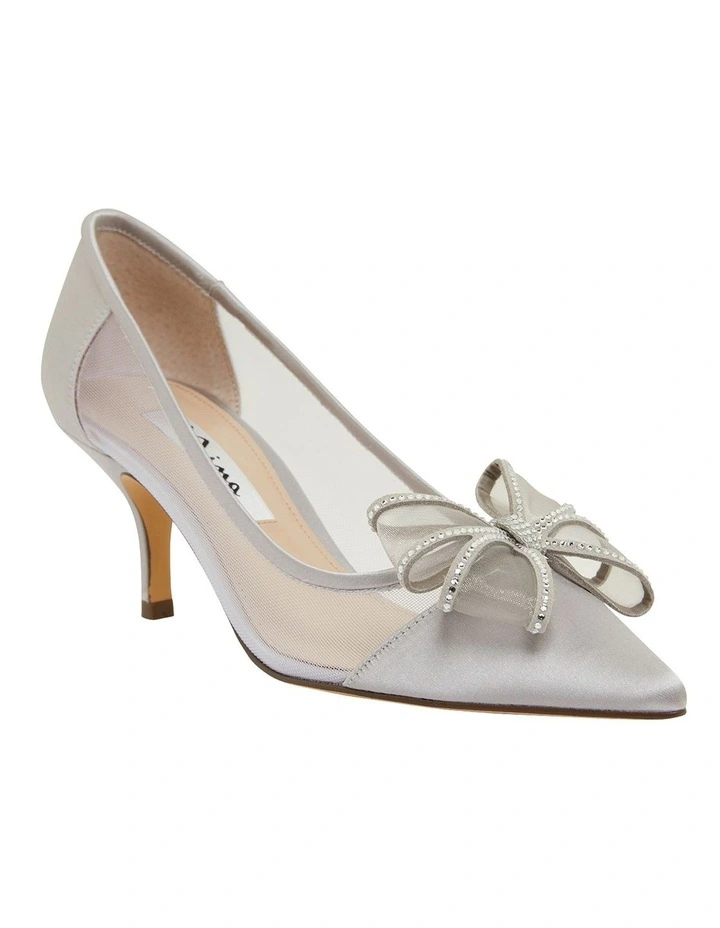 Brite Silver Satin Heeled Shoes