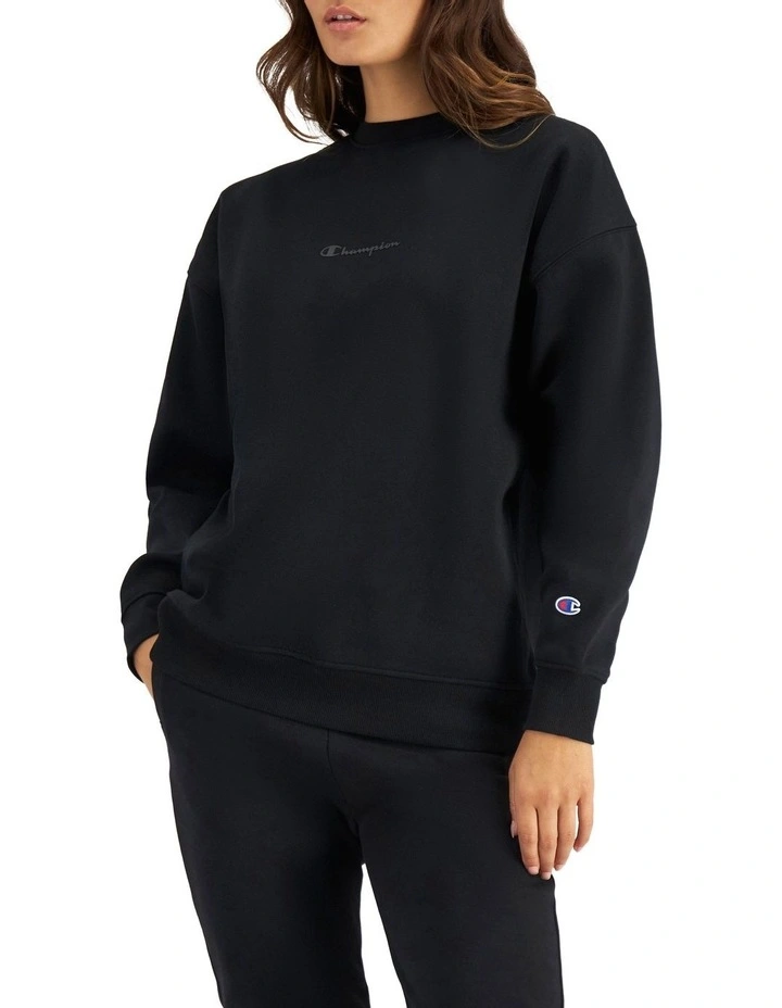 Champion Script Tonal Crew Sweater in Black