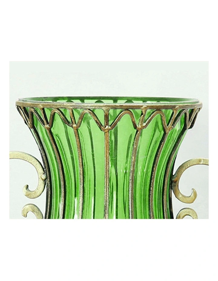 Glass Tall Floor Vase with Artificial Fake Flower Set 12 Pieces 51cm in Green