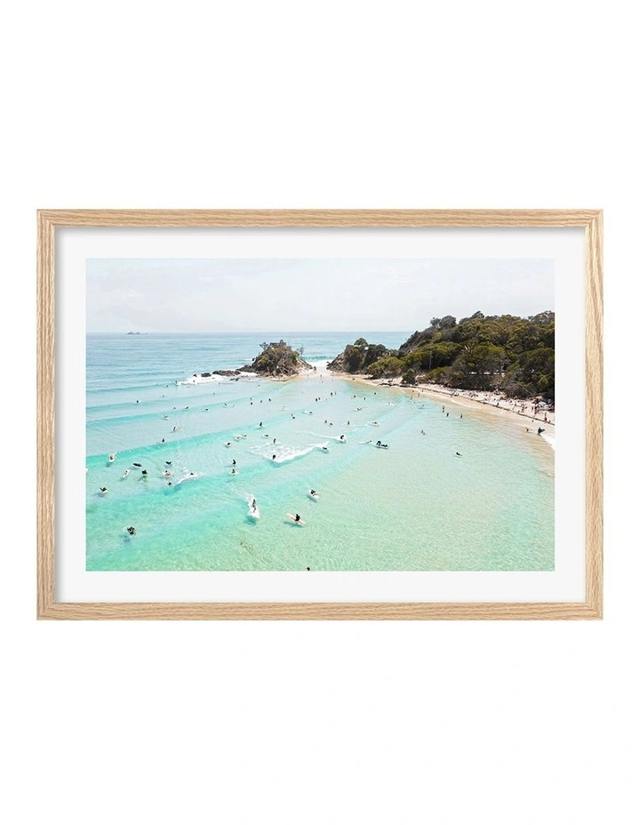 Australian Made Byron Beach Life Art Print A2 in Natural Frame