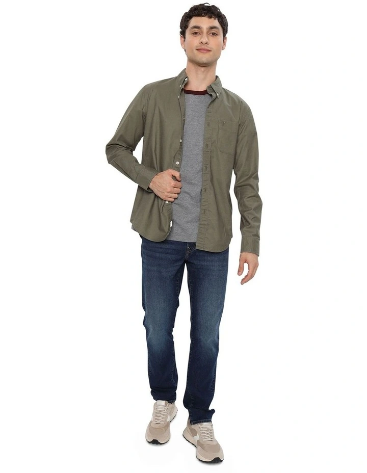 Slim Fit Flex Oxford Button-Up Shirt in Green Olive
