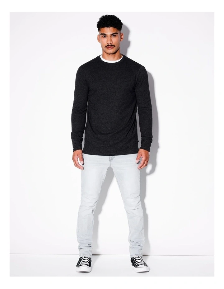 Logan Ls Rib Tee in Charcoal