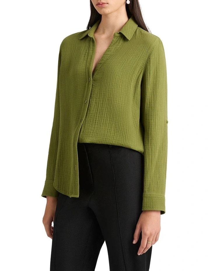 Callie Cotton Crinkle Shirt in Cactus