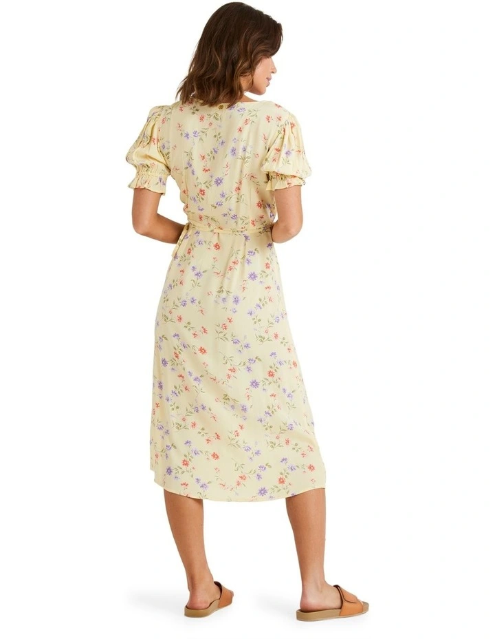Kismet Midi Wrap Dress in Yellow