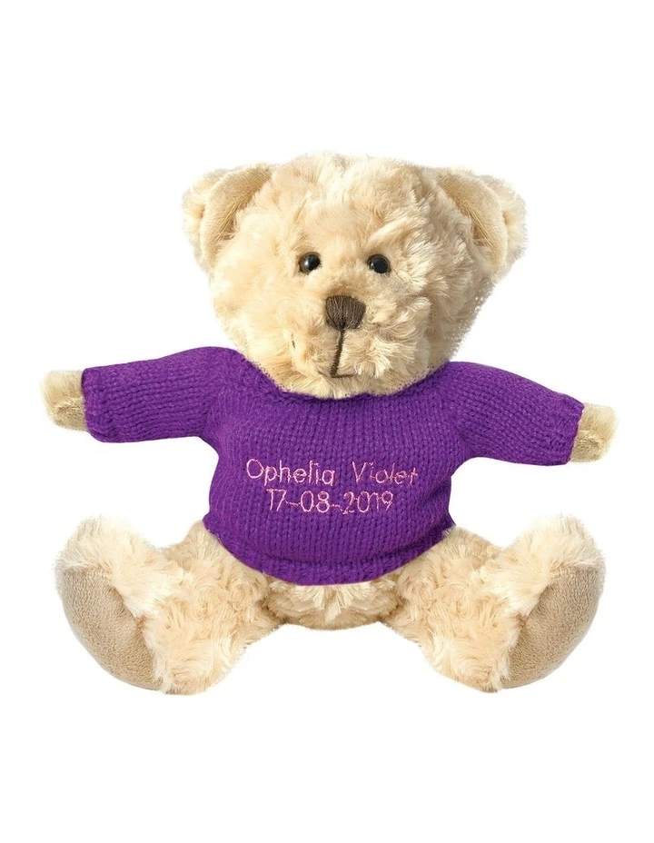 Personalised Beige Bear With Purple Knitted Jumper