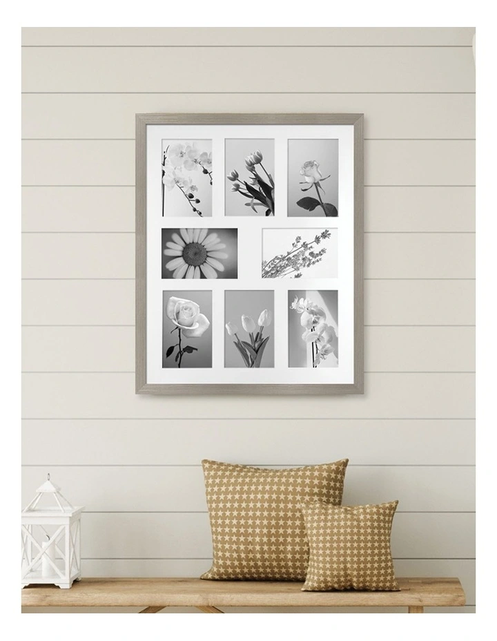 Australia Made Timber Collage Photo Frame 16x20"/4x6"(8) in Stone Ash