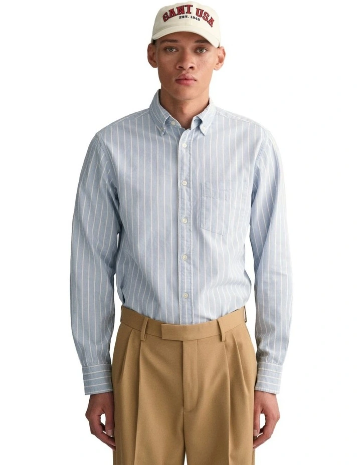 Brushed Oxford Stripe Long Sleeve Shirt in Blue Air