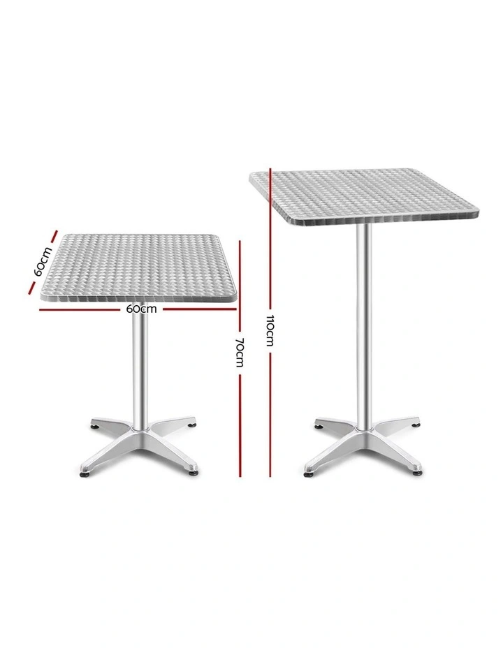 Bar Table Outdoor Furniture Adjustable Aluminium Pub Cafe Indoor Square